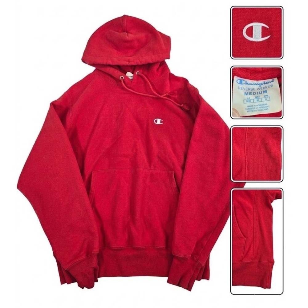 Champion Reverse Weave Hoodie Mens M Medium Red Pullover‎ Sweatshirt Athletic